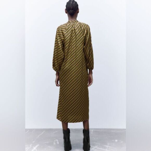 Zara Geometric Printed Satin Effect Flowy Midi Dress - Picture 6 of 6